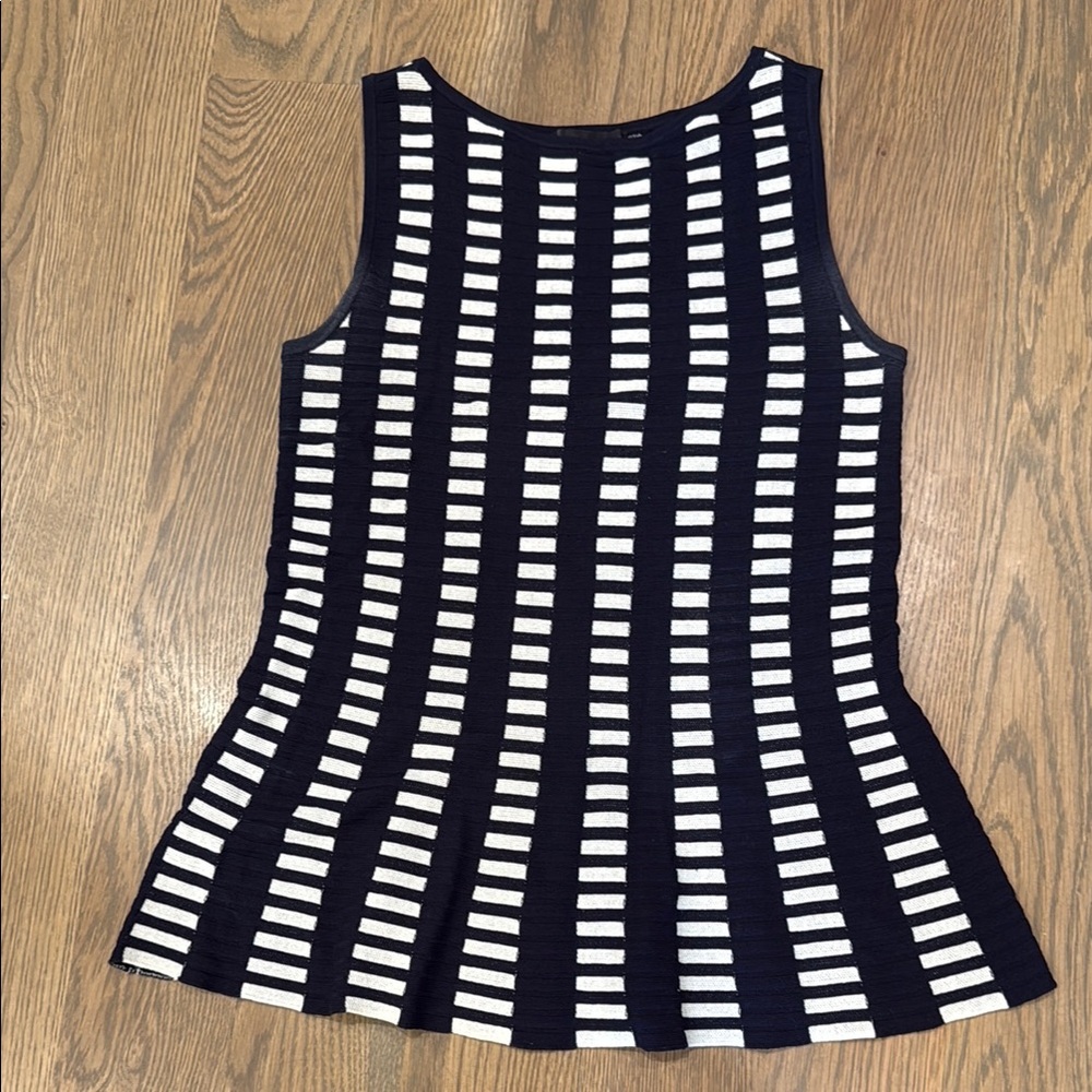 Ann Taylor Blue and Cream Fitted Peplum Tank Top - XS